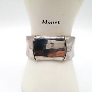 Monet Wide Reflective Silver Tone Cuff Bracelet, 6 Inches